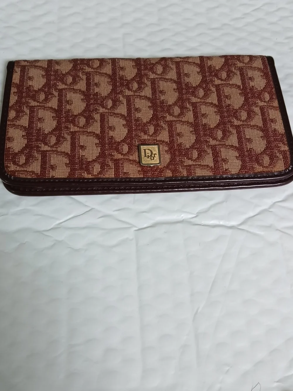 Christian Dior Vintage Monogram Canvas Wallet - Burgundy & Tan